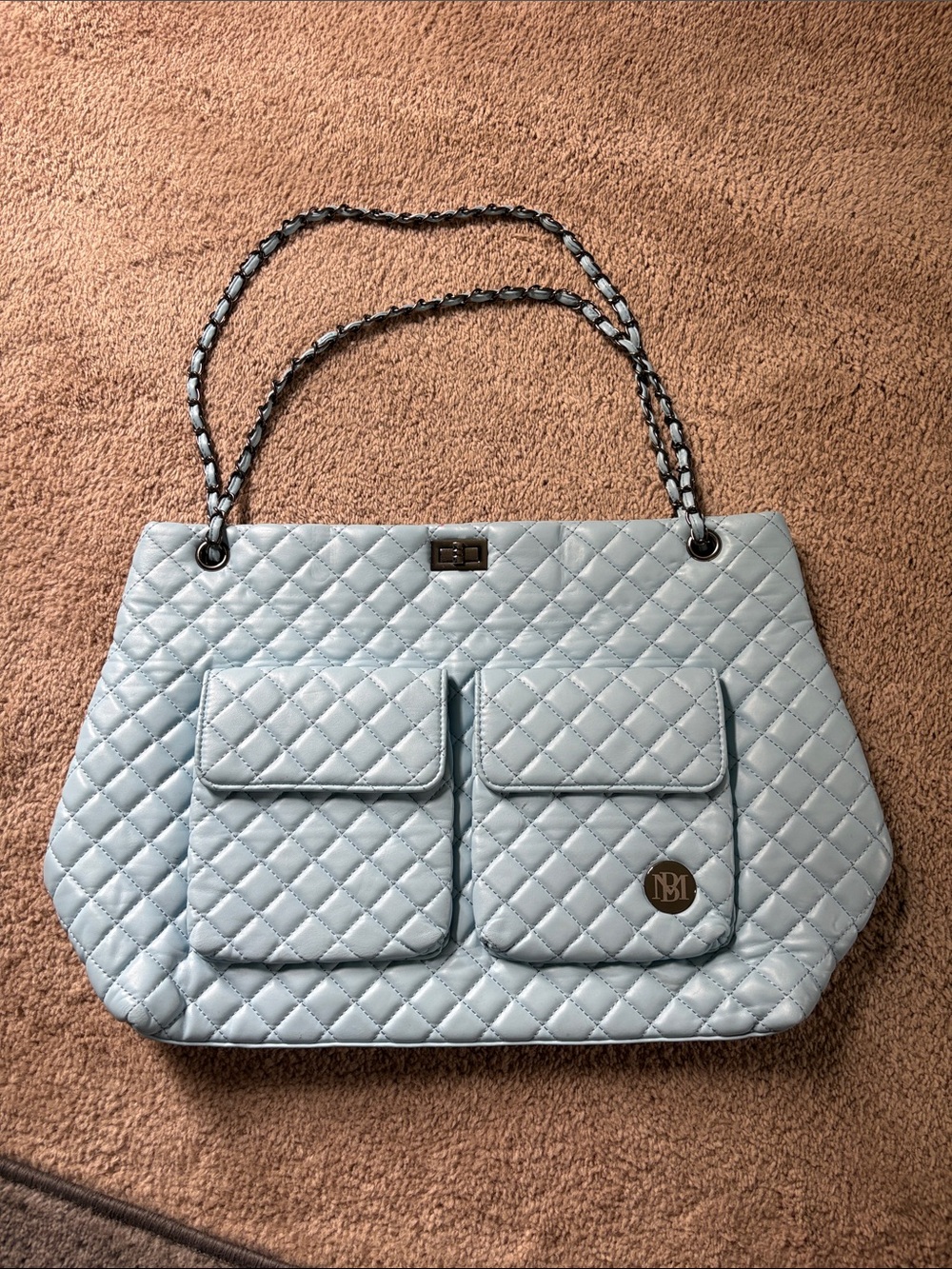 Badgley Mischka Baby Blue Diana Vegan Leather Weekender Tote Travel Bag